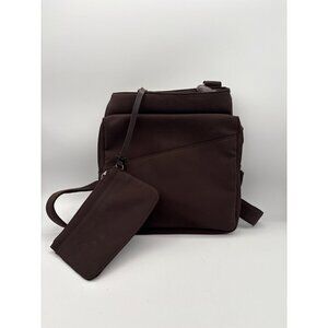 Brown Nylon Crossbody Bag With Adjustable Strap & Detachable Pouch